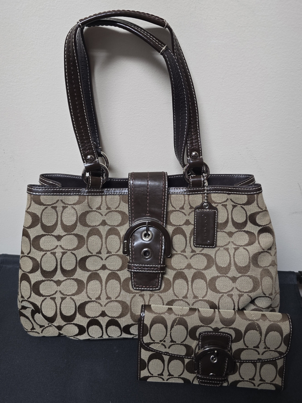 Coach Soho East West Shoulder Bag Y2K Canvas Leather Bag With Matching Wallet
